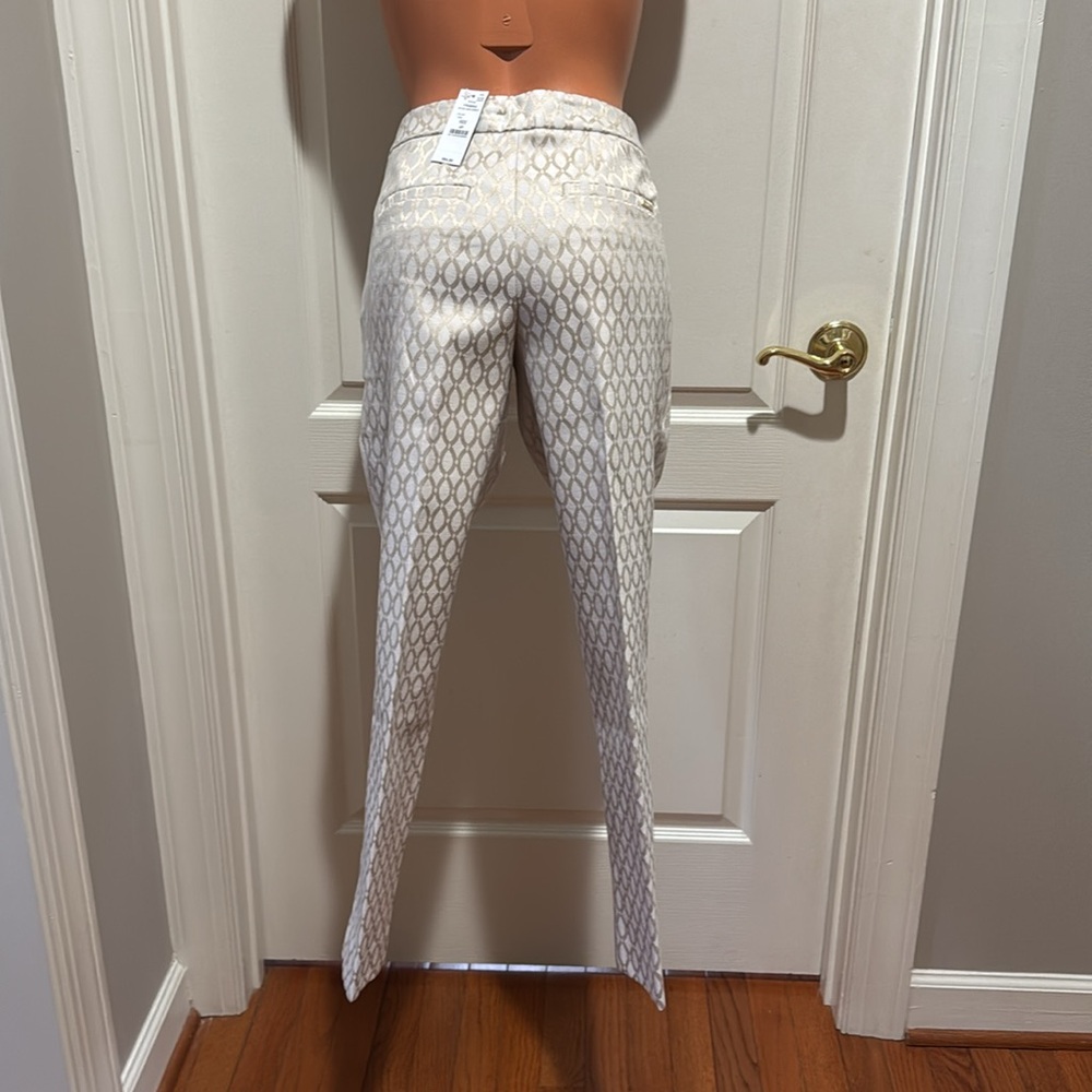 WHBM Ecru Cream Printed Jacquard Slim Ankle Pants 4P $84 NWT - Picture 5 of 10